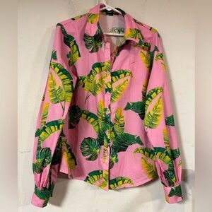 Shein Pink/Green Floral Long Sleeve Buttons Down Blouse Women’s Sz L